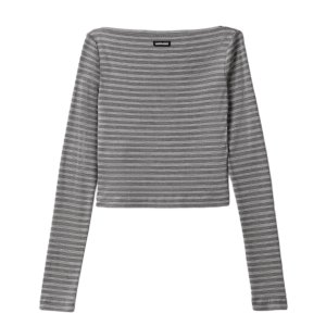 (W) Miu Miu Striped Jersey Top Slate Gray White