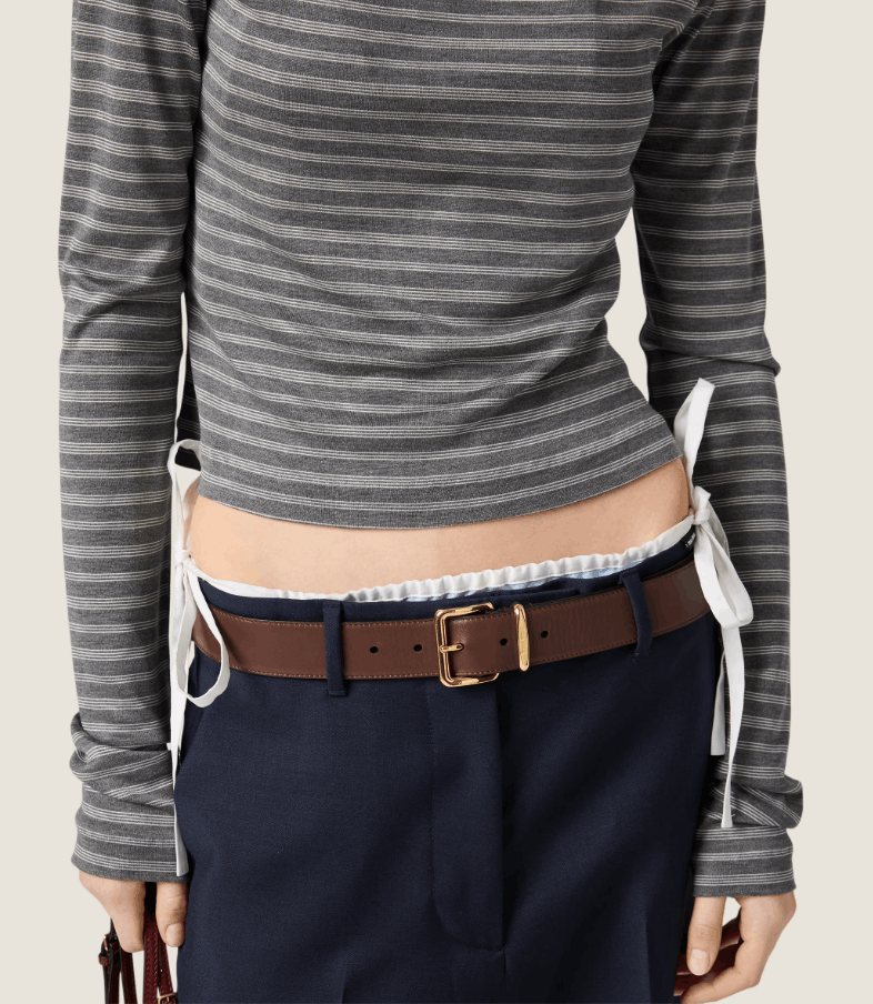 (W) Miu Miu Striped Jersey Top Slate Gray White