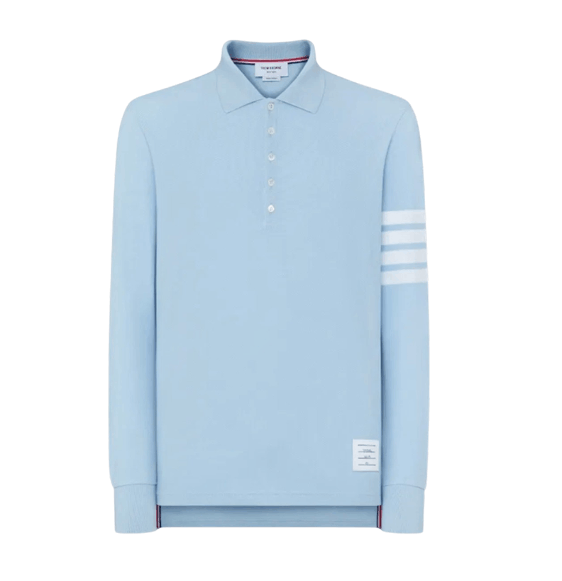 Thom Browne Classic Pique 4-Bar Polo Light Blue