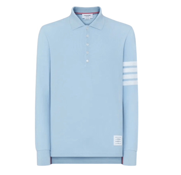 Thom Browne Classic Pique 4-Bar Polo Light Blue