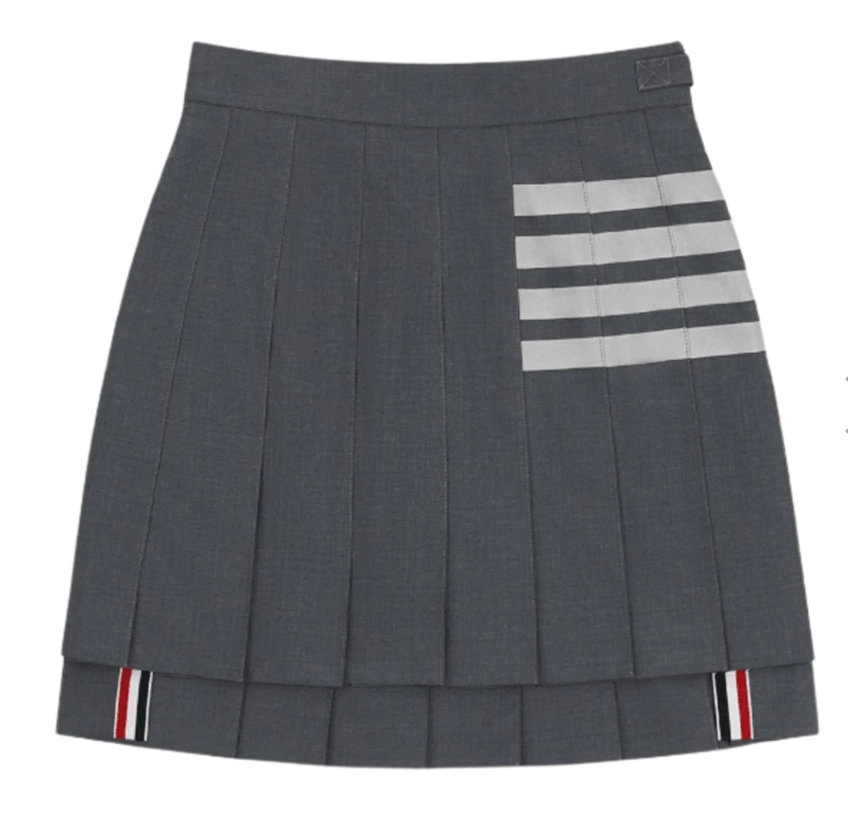 (W) Thom Browne Plain Weave Mini Pleated 4-Bar Skirt Medium Grey