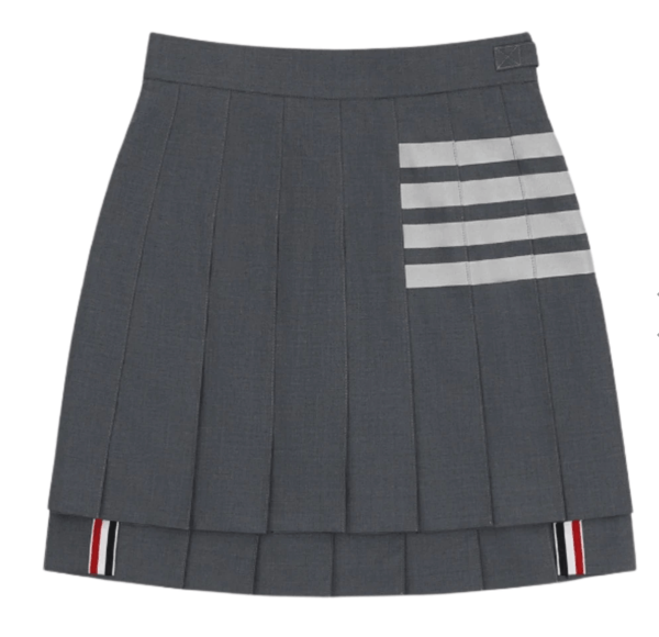 (W) Thom Browne Plain Weave Mini Pleated 4-Bar Skirt Medium Grey