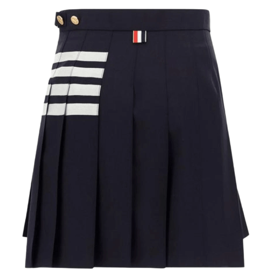 (W) Thom Browne Plain Weave Mini Pleated 4-Bar Skirt Navy