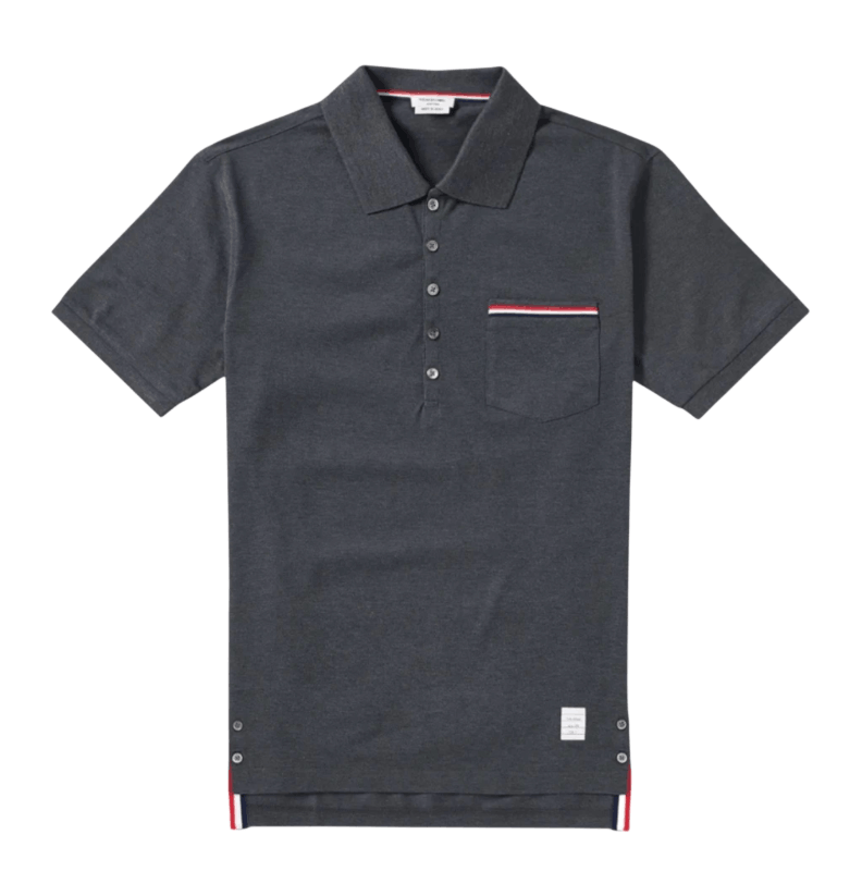 Thom Browne RWB Pocket Trim Pique Polo Shirt Dark Grey