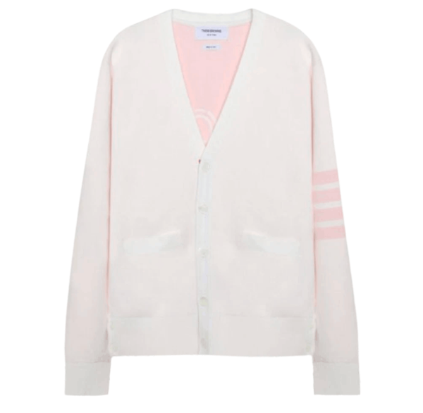 Thom Browne Stripe Hector Mr.Thom Icon V-Neck Cardigan White