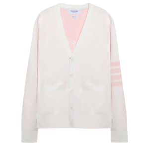 Thom Browne Stripe Hector Mr.Thom Icon V-Neck Cardigan White