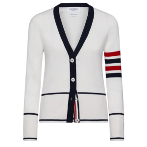 (W) Thom Browne Classic Cashmere 4-Bar V-Neck Cardigan White