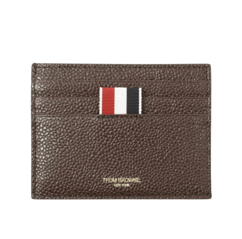 Thom Browne Pebble Grain Leather Stripe Note Compartment Card Holder Dark Brown