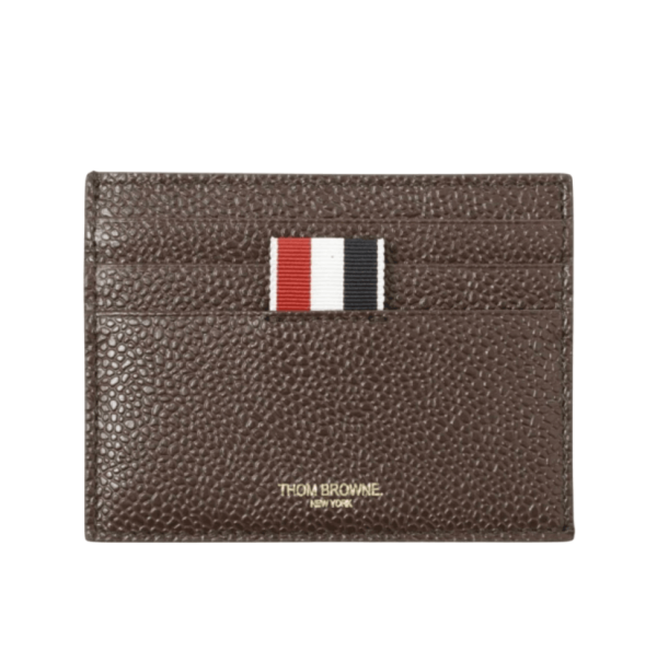 Thom Browne Pebble Grain Leather Stripe Note Compartment Card Holder Dark Brown