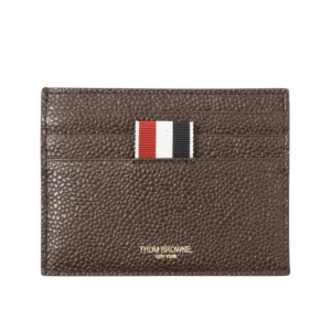 Thom Browne Pebble Grain Leather Stripe Note Compartment Card Holder Dark Brown