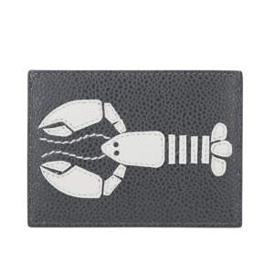 Thom Browne Pebble Grain Leather Lobster Applique Card Holder Dark Grey