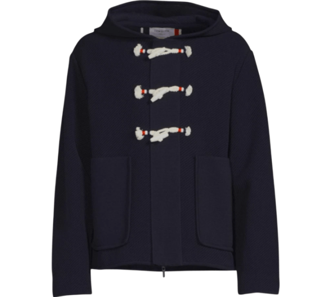 Thom Browne Twill Stitch Center Back Stripe Hooded Duffle Jacket Navy