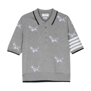 Thom Browne Hector 4-Bar Short Sleeve Polo Light Grey