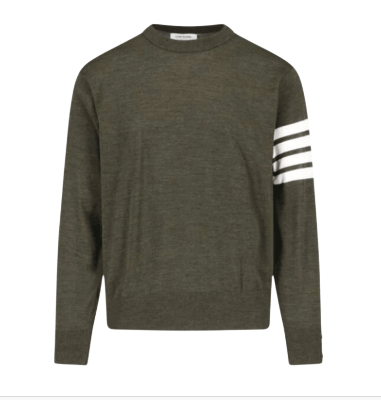 Thom Browne Fine Merino Wool 4-Bar Pullover Dark Green
