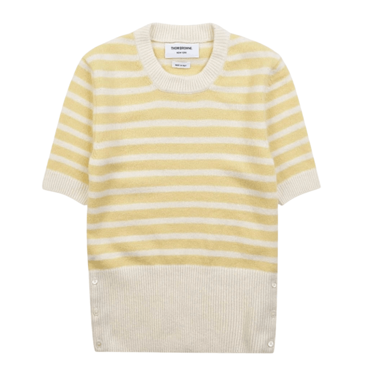 (W) Thom Browne Hairy Silk Cashmere Jersey Stripe T-Shirt Yellow