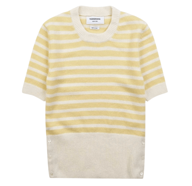 (W) Thom Browne Hairy Silk Cashmere Jersey Stripe T-Shirt Yellow