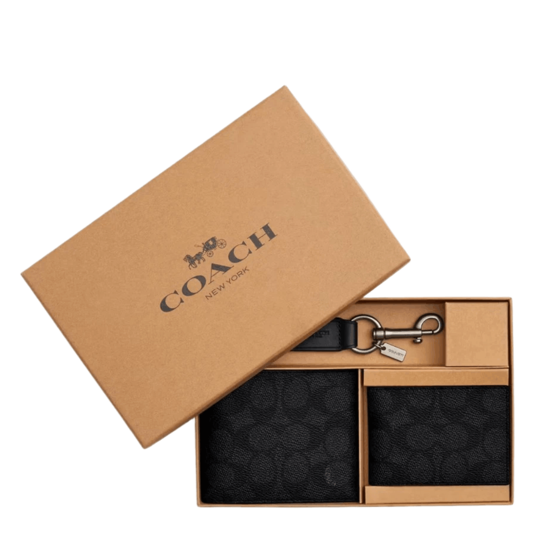 Coach Boxed 3-In-1 Wallet Gift Set in Signature Canvas Black Antique Nickel Charcoal