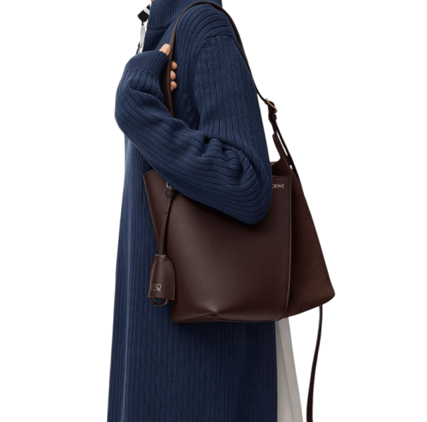 Medium Bilbao bucket in soft calfskin and suede - Dark Chestnut