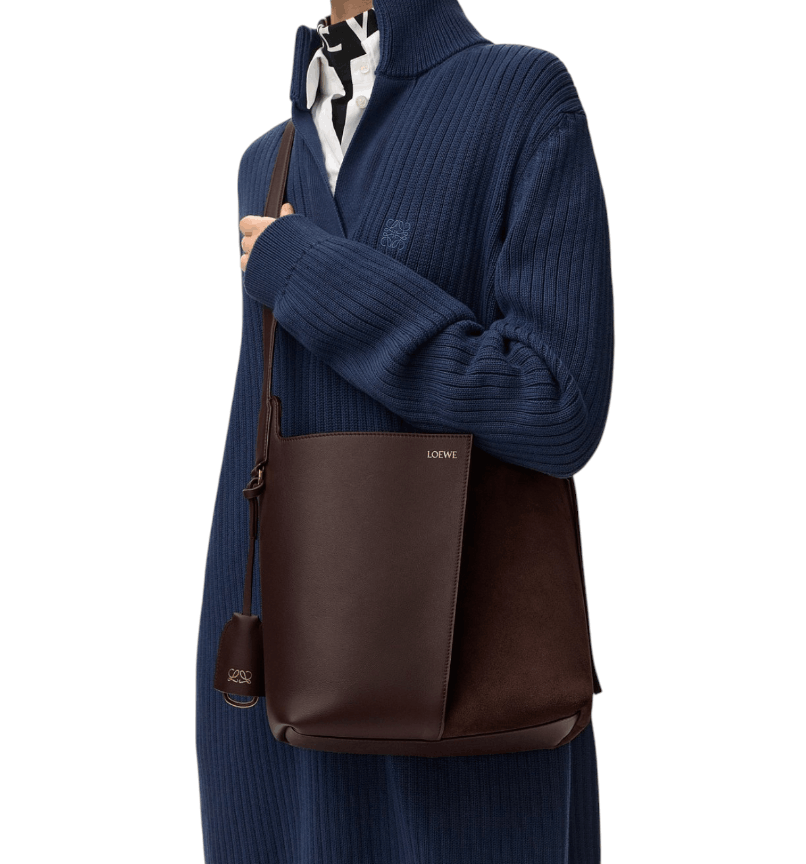 Medium Bilbao bucket in soft calfskin and suede - Dark Chestnut