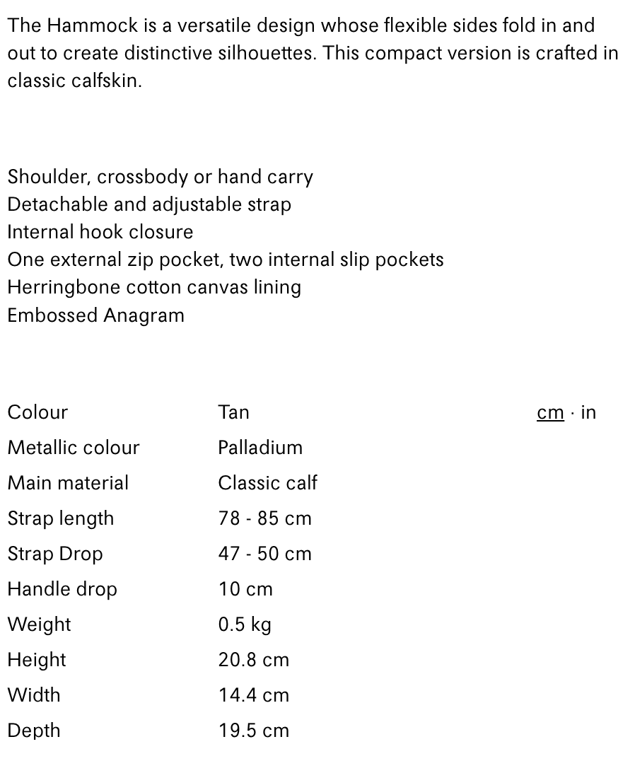 Compact Hammock bag in classic calfskin