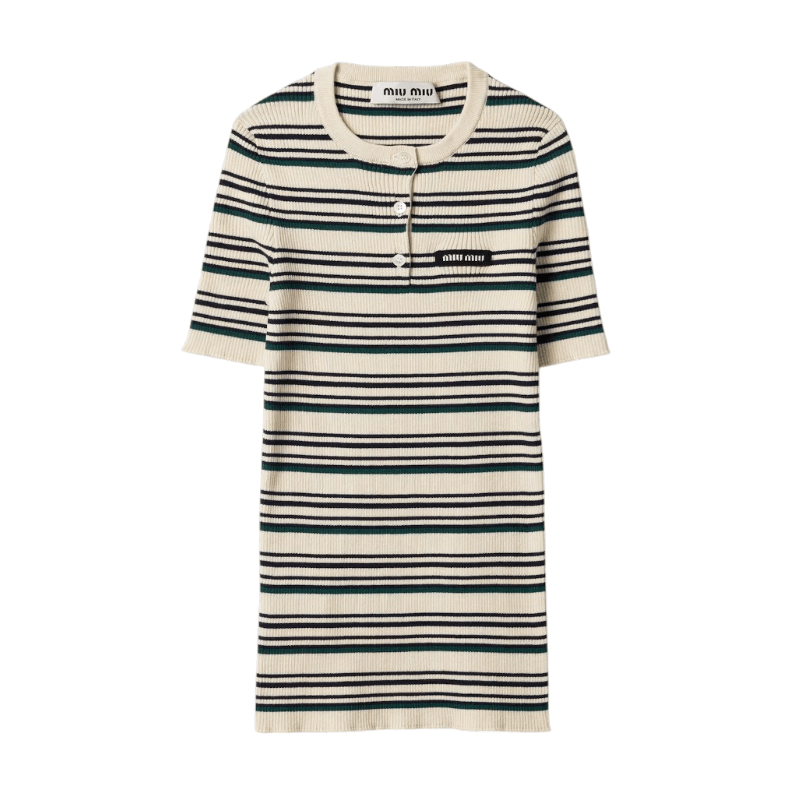 Miu Miu  Stripes T-Shirt in Beige 