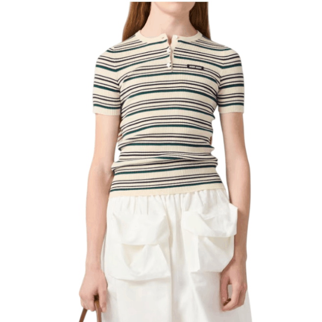 Miu Miu  Stripes T-Shirt in Beige 