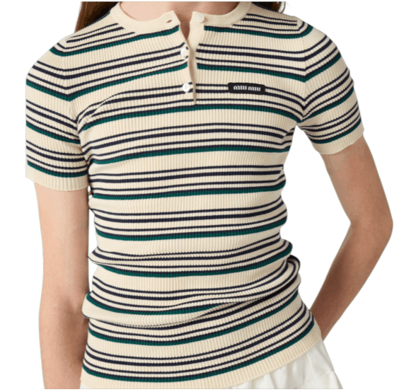Miu Miu  Stripes T-Shirt in Beige 
