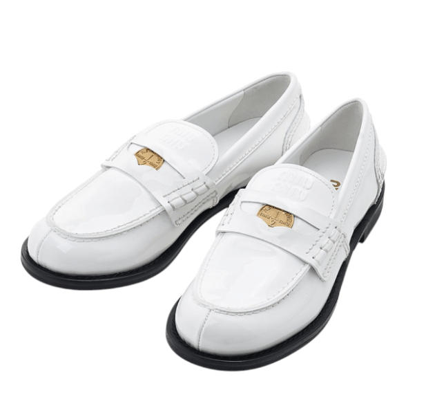 (W) Miu Miu Patent Leather Penny Loafers White