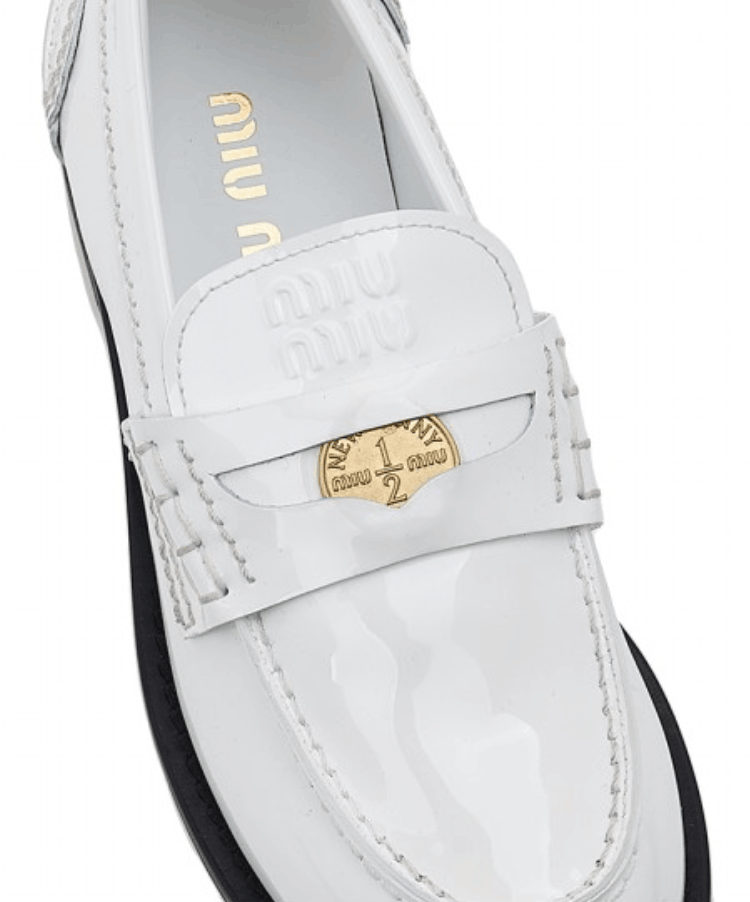 (W) Miu Miu Patent Leather Penny Loafers White