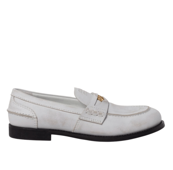 (W) Miu Miu Leather Penny Loafers White