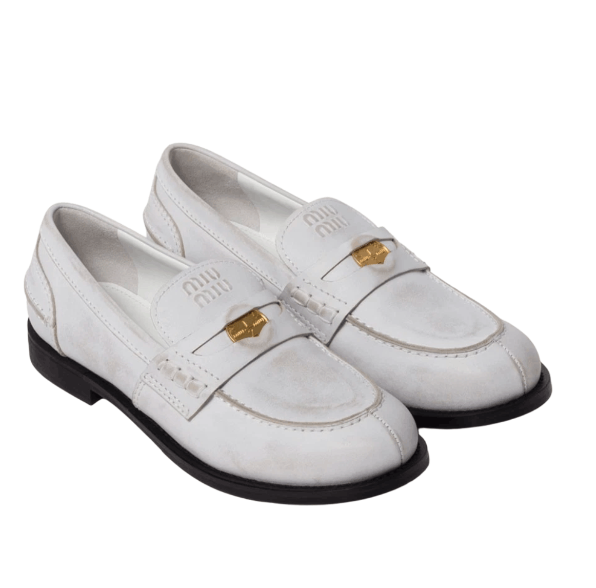 (W) Miu Miu Leather Penny Loafers White