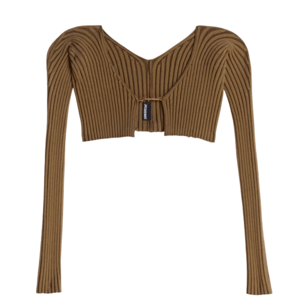 (W) Jacquemus La Maille Pralu Micro Charm Logo Cardigan Brown