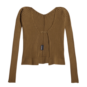 (W) Jacquemus La Maille Pralu Micro Charm Logo Cardigan Brown 223KN500 2190 850