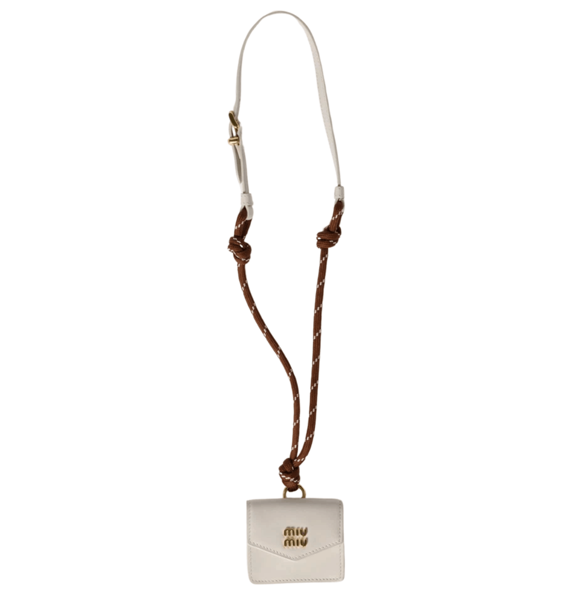 Miu Miu Leather Cord Trick Tobacco Chalk White