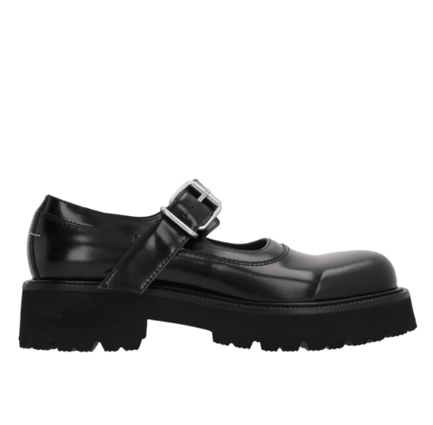 (W) MM6 Maison Margiela Mary Jane Ballerinas in Shiny Leather Black
