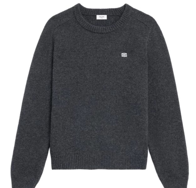 Celine Wool Cashmere Triomphe Crewneck Sweater Anthracite