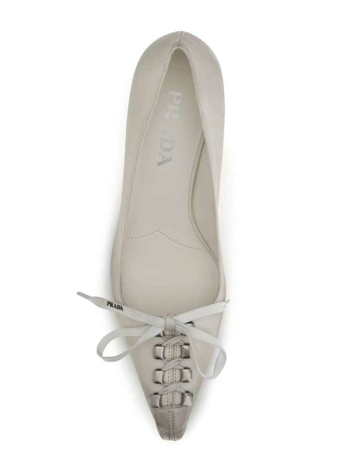 Prada Lace-Up Kitten Heeled Pumps