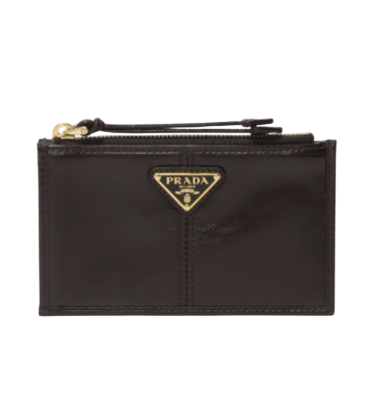 Prada Dark Brown Calf Leather Zip Card Holder 