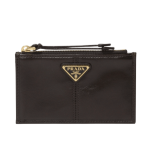 Prada Dark Brown Calf Leather Zip Card Holder 