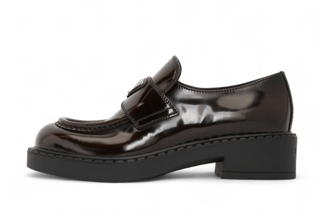 (W) Prada Chocolate Brushed Leather Loafers Sienna