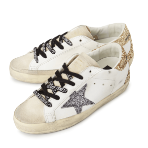 (W) Golden Goose Superstar White Gold Glitter