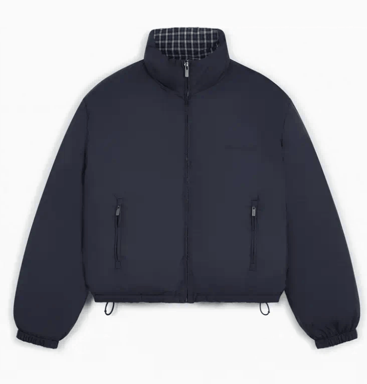 Reversible flannel down jacket Blue/White