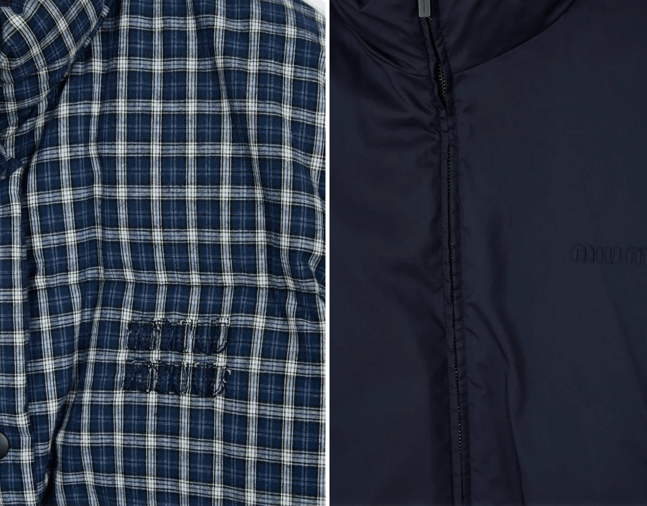 Reversible flannel down jacket Blue/White