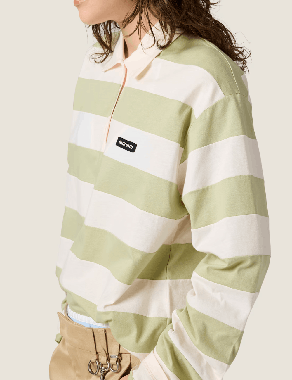 Pale Rose/agave Striped Jersey Polo Shirt