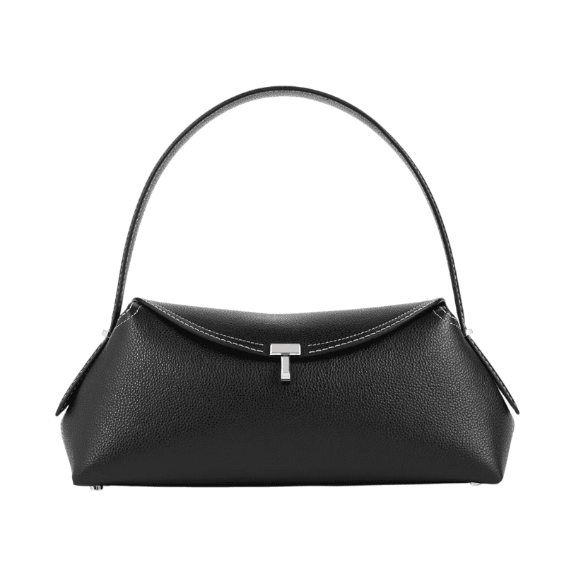 TOTEME T-Lock Grained-Leather Shoulder Bag in Black.