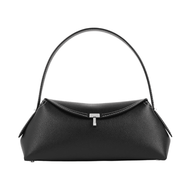 TOTEME T-Lock Grained-Leather Shoulder Bag in Black.