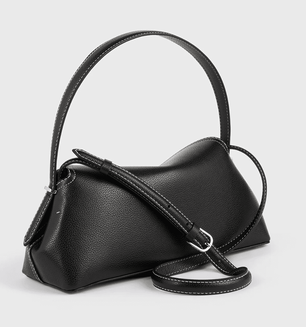 TOTEME T-Lock Grained-Leather Shoulder Bag in Black.