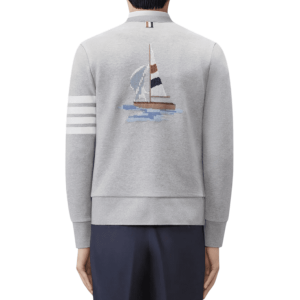 LOOPBACK 4-BAR BOAT EMBROIDERY CARDIGAN