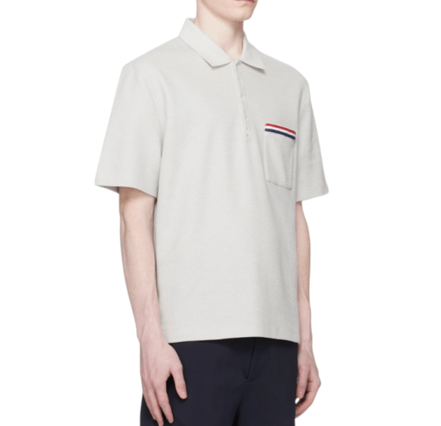 TEXTURED COTTON LINEN RWB EMBROIDERY POLO - GREY