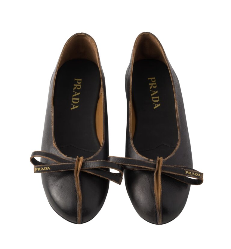 Antiqued leather ballerinas - Black/Tan